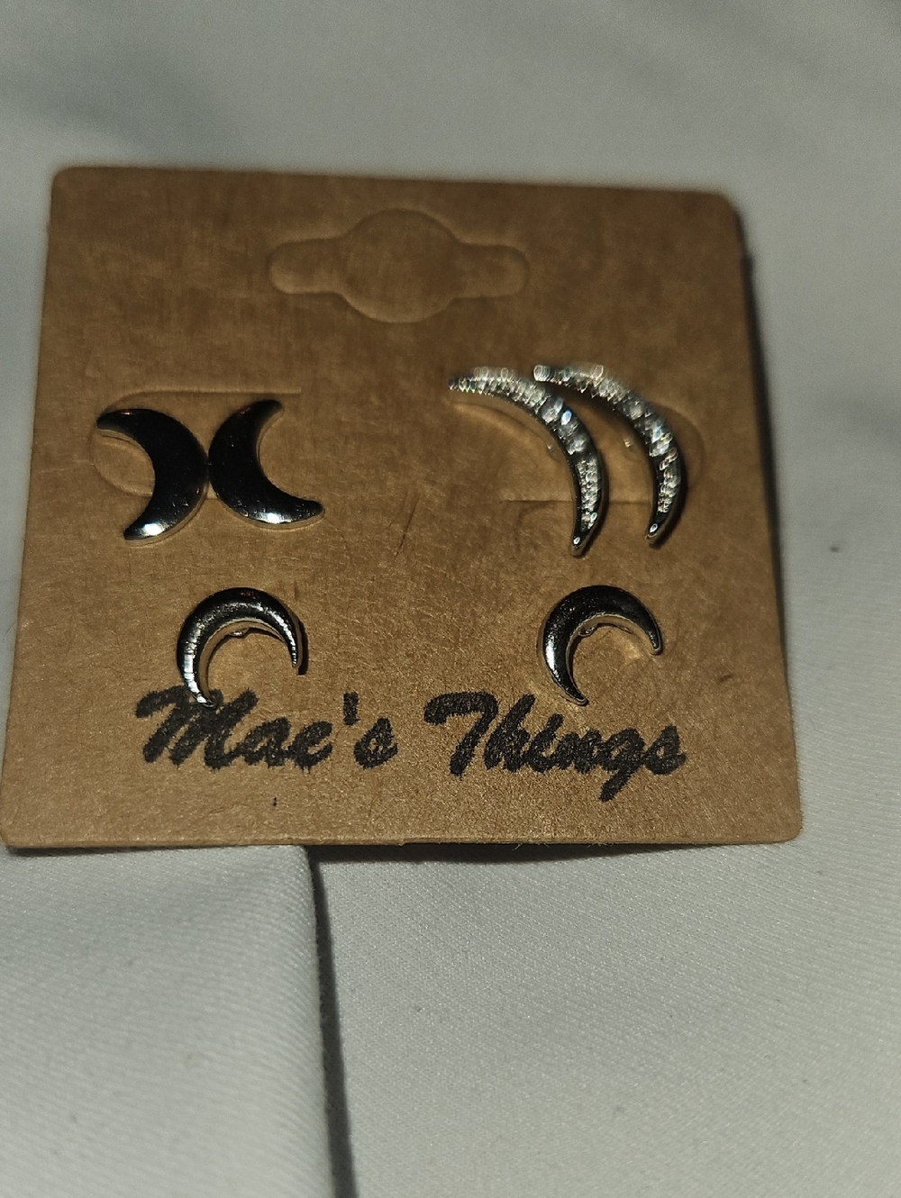 Silver Crescent Moon Earring Set - 3 Pairs